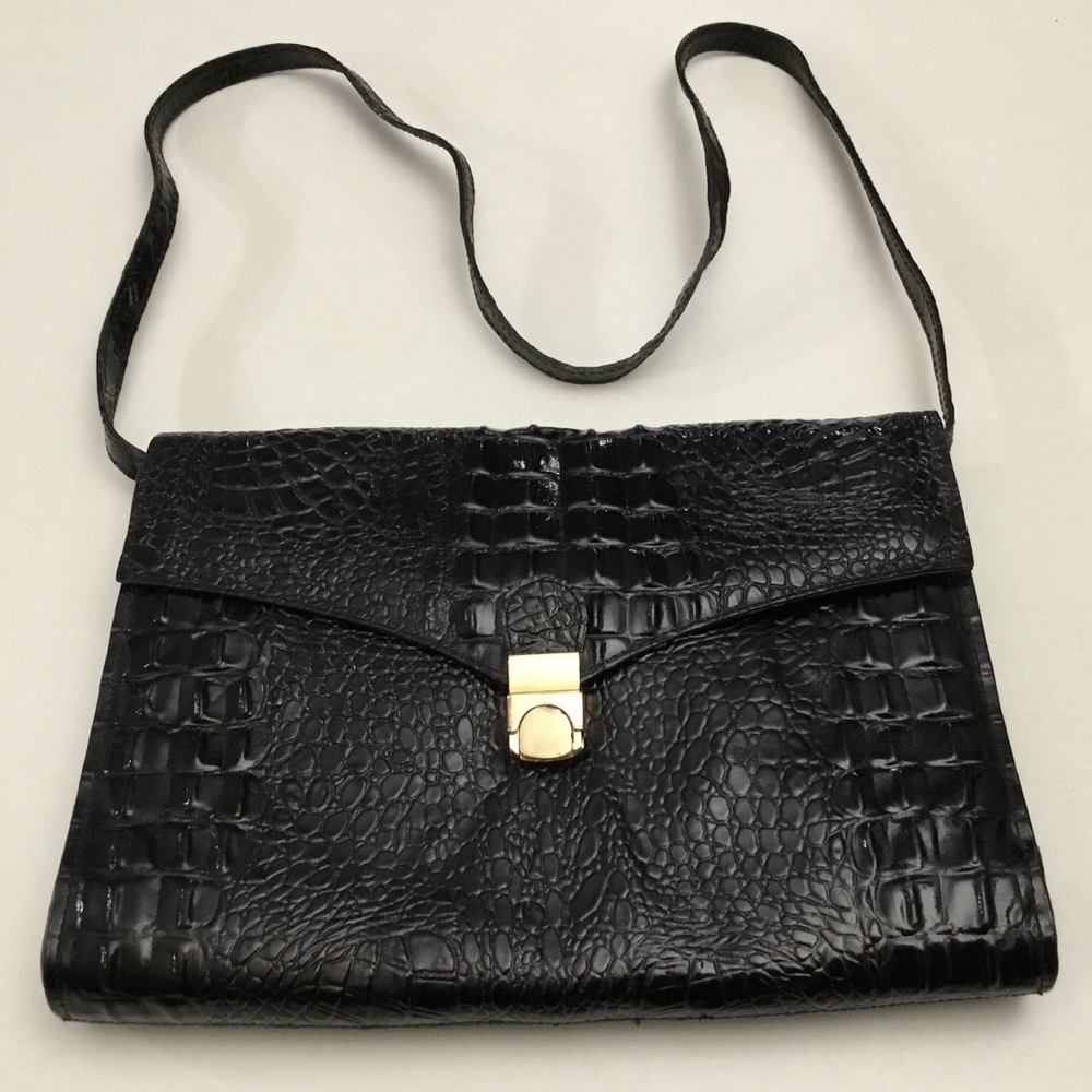 Black Patent Leather Crocodile Purse
